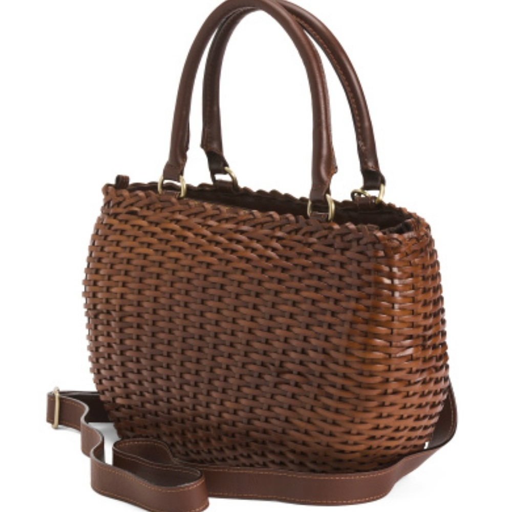 Italian made woven leather bag with detachable shoulder strap